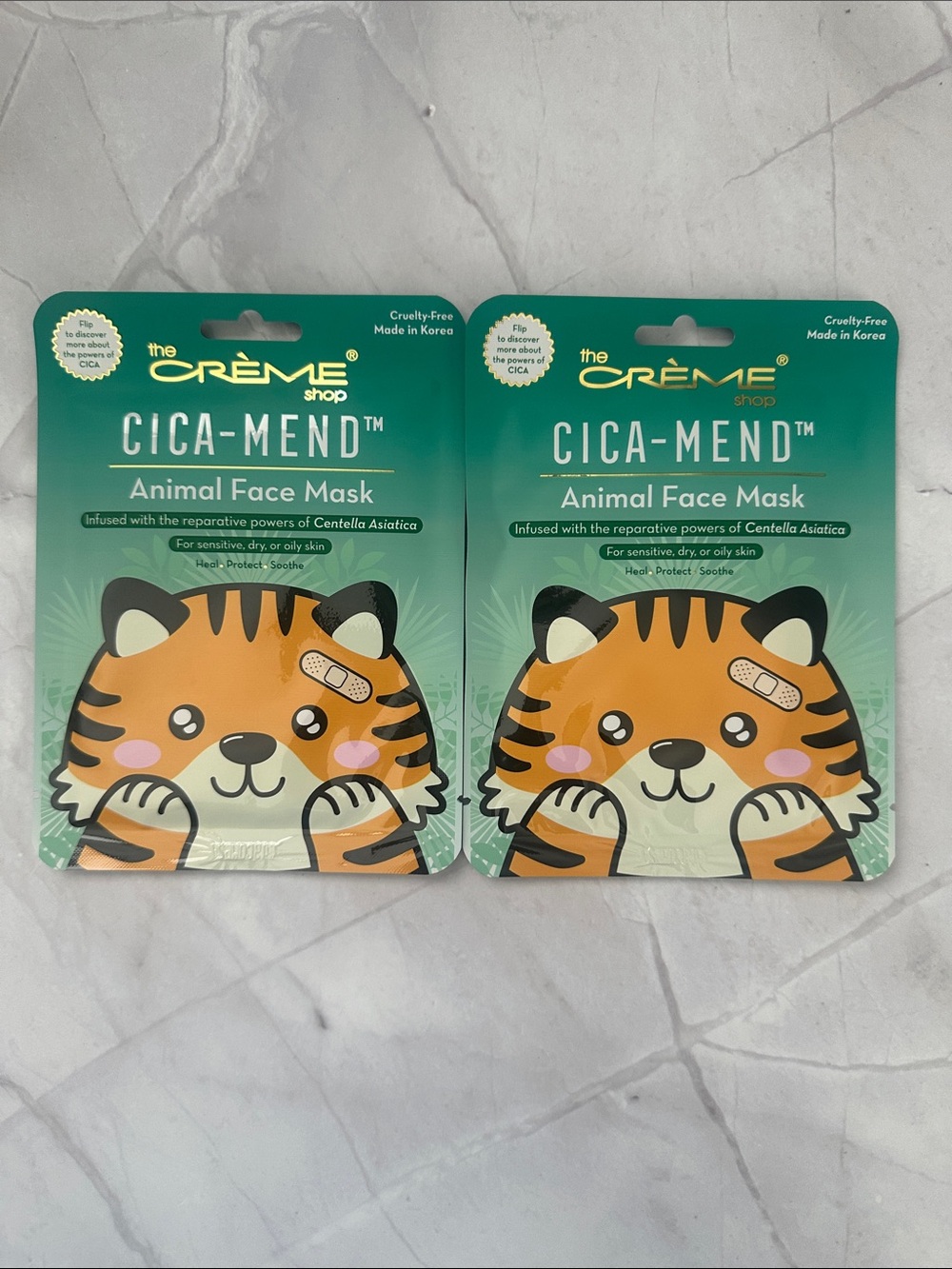 The Crème Shop CICA-MEND Animal Face Mask - Green (Tiger Design)